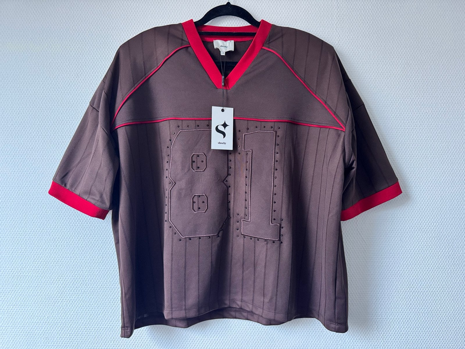 Shoeby Baseball T-shirt Bruin/Rood Maat L/XL, Bruin, Verzenden, Maat 42/44 (L), Nieuw