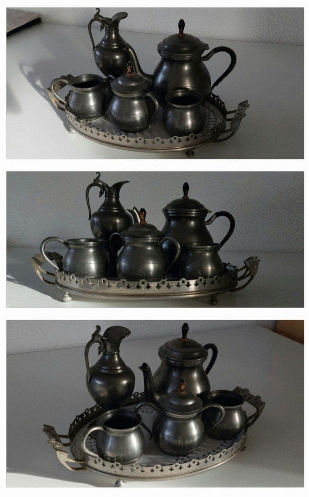 Antieke Tinnen theestel,
theeservies op dienblad voor €80, Antiek en Kunst, Ophalen of Verzenden
