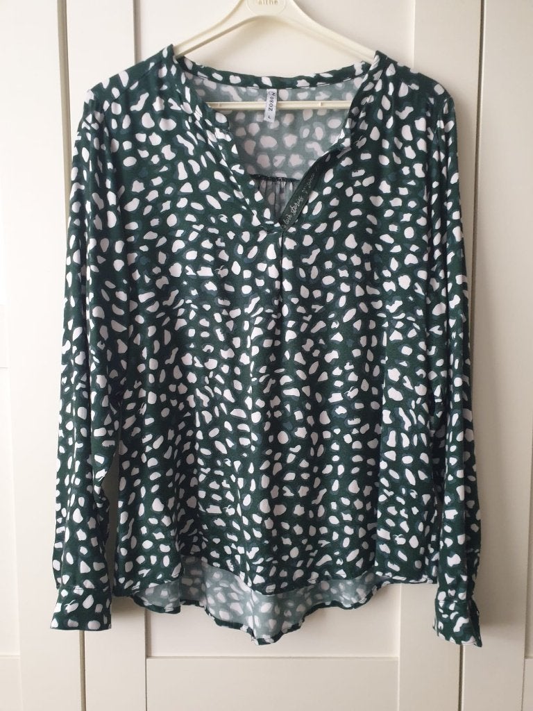 ZOSO groene blouse met witte stippen, maat L, Ophalen of Verzenden, Zo goed als nieuw, Maat 38/40 (M), Groen
