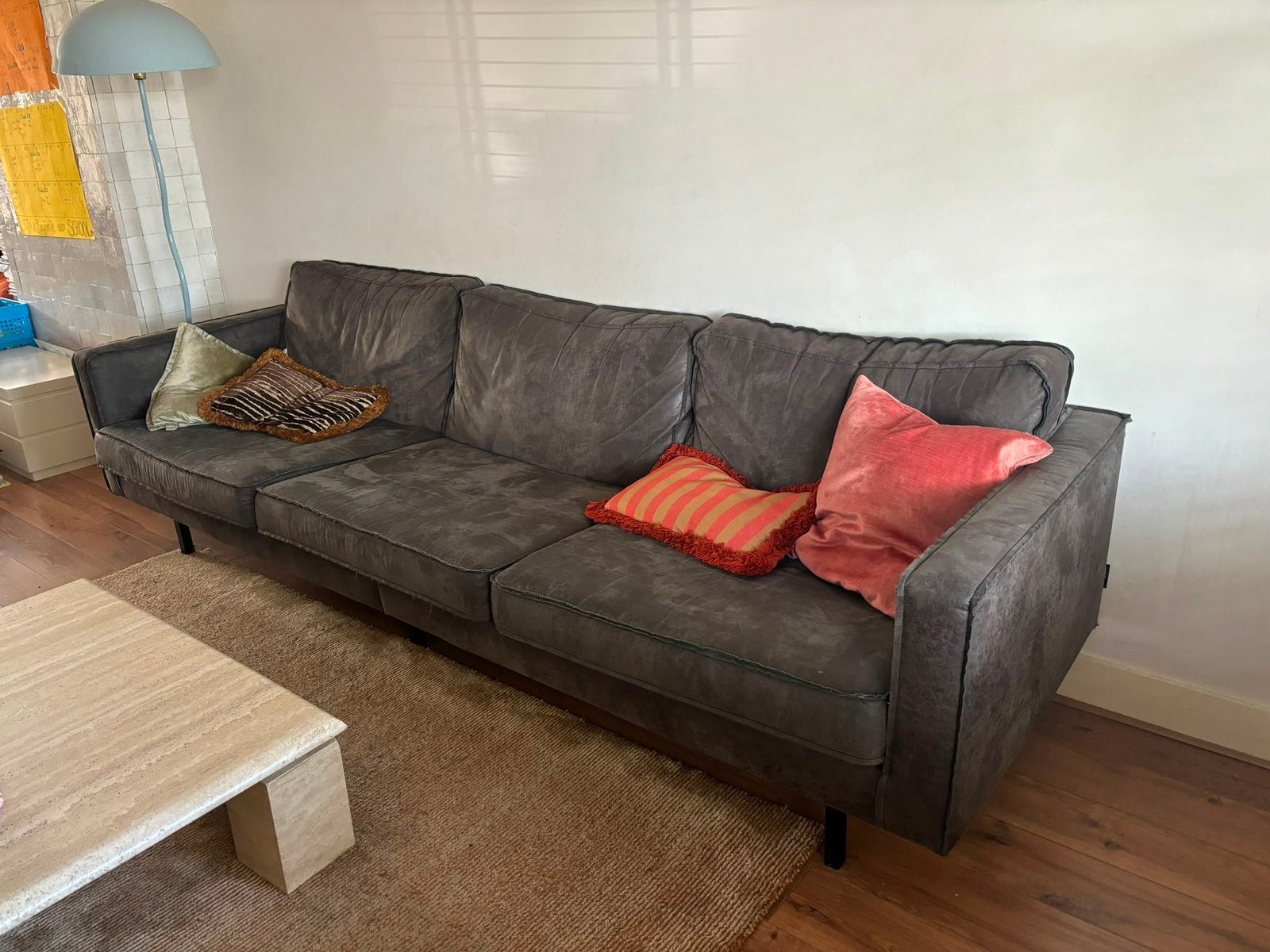 GRATIS - BePureHome Rodeo 3-zits bank eco-leer donkergrijs, Ophalen, 250 tot 300 cm, Gebruikt, Driepersoons