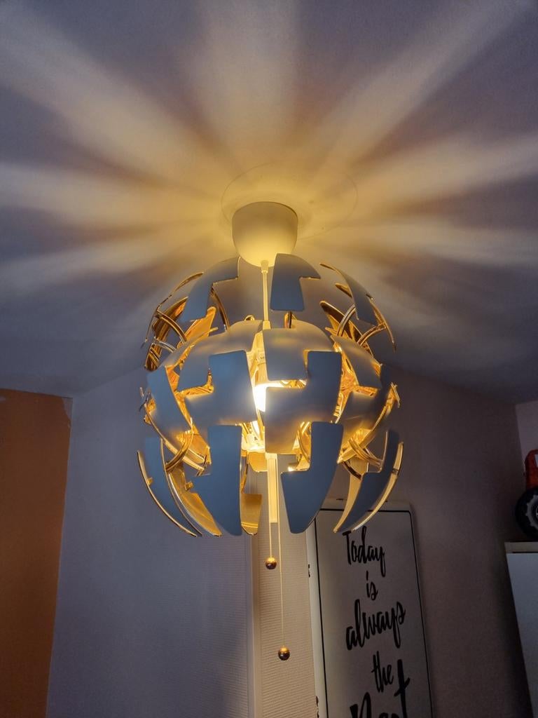 Hanglamp - Wit/Koper, Uitschuifbaar, Ophalen, 50 tot 75 cm, Zo goed als nieuw, Metaal