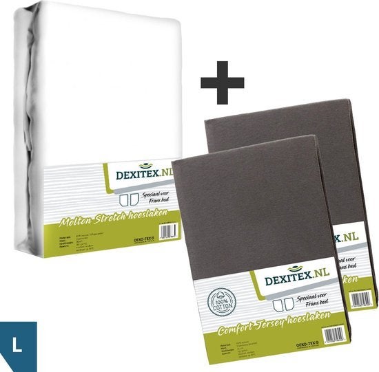 Textielpakket Frans bed, 2 hoeslakens + 1 molton Links 1 x M, Niet ingevuld, Niet ingevuld, Niet ingevuld