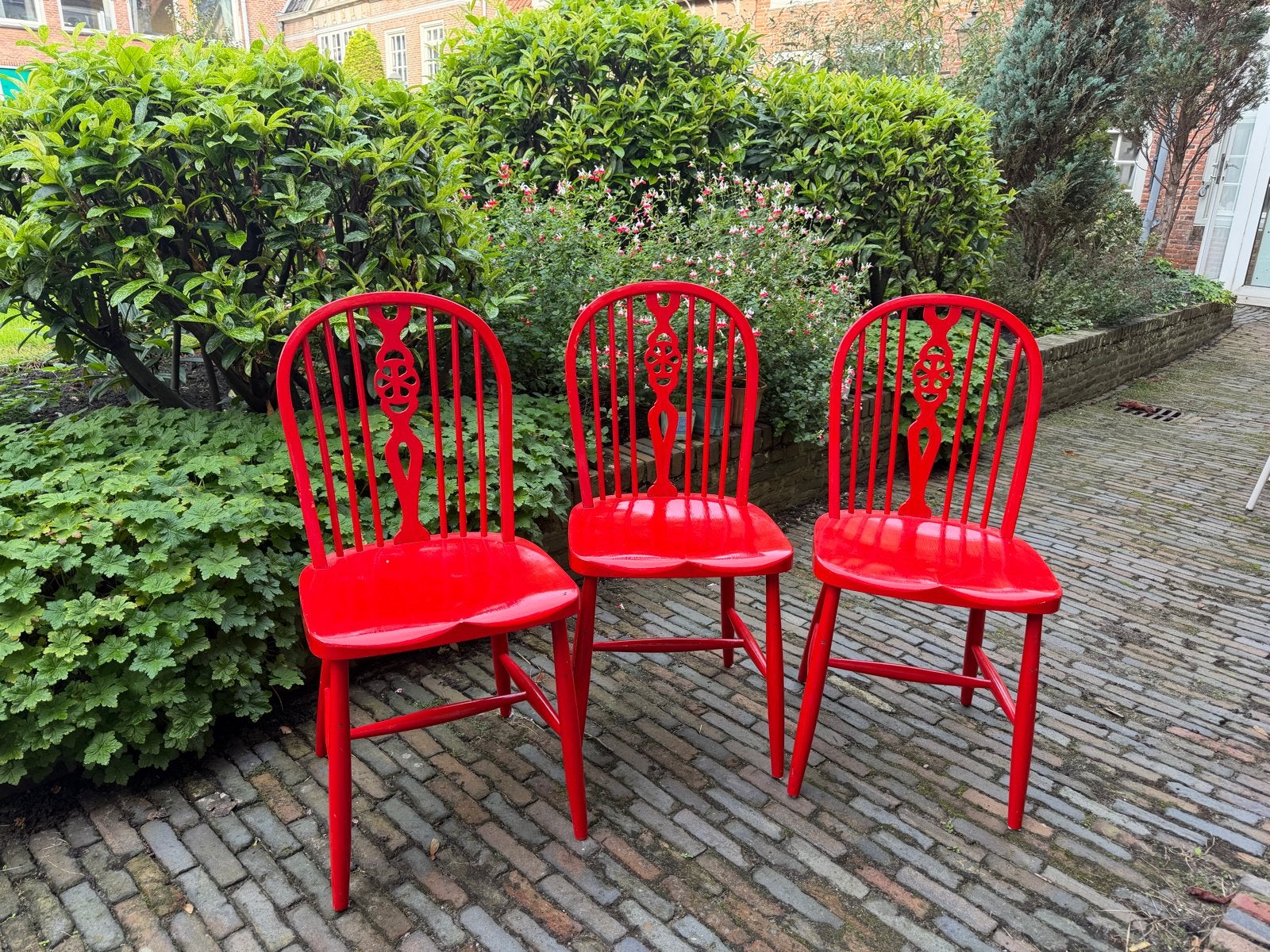 3 rode Windsor stoelen, Huis en Inrichting, Ophalen, Gebruikt, Drie, Rood