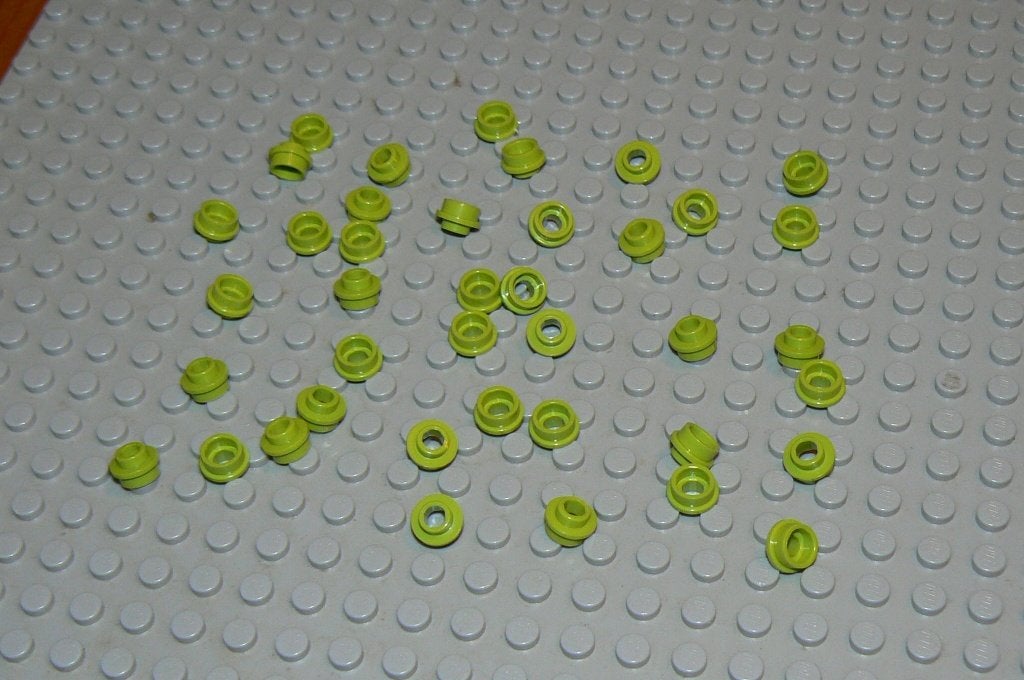 L358 Stenen 1x1 rond laag met een gat lime 40 st., Ophalen of Verzenden, Nieuw, Losse stenen, Lego