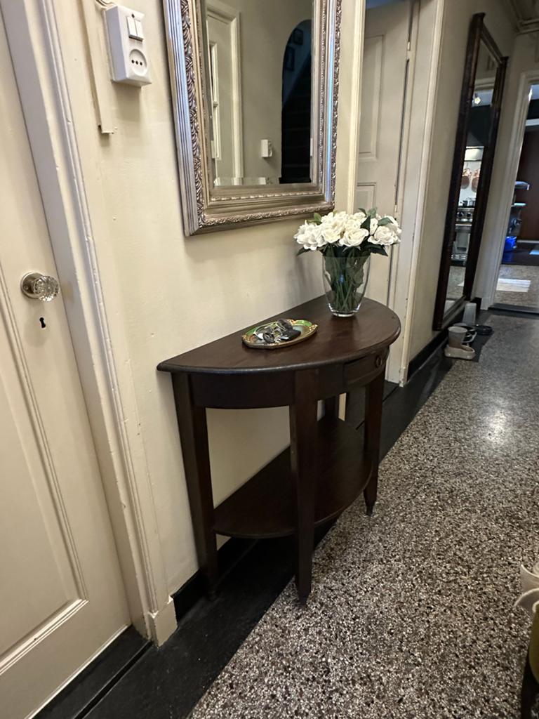 Teakhouten sidetable met lade en plank - H86xB95xD42cm, Huis en Inrichting, Tafels | Sidetables, Ophalen, Gebruikt, 50 tot 100 cm