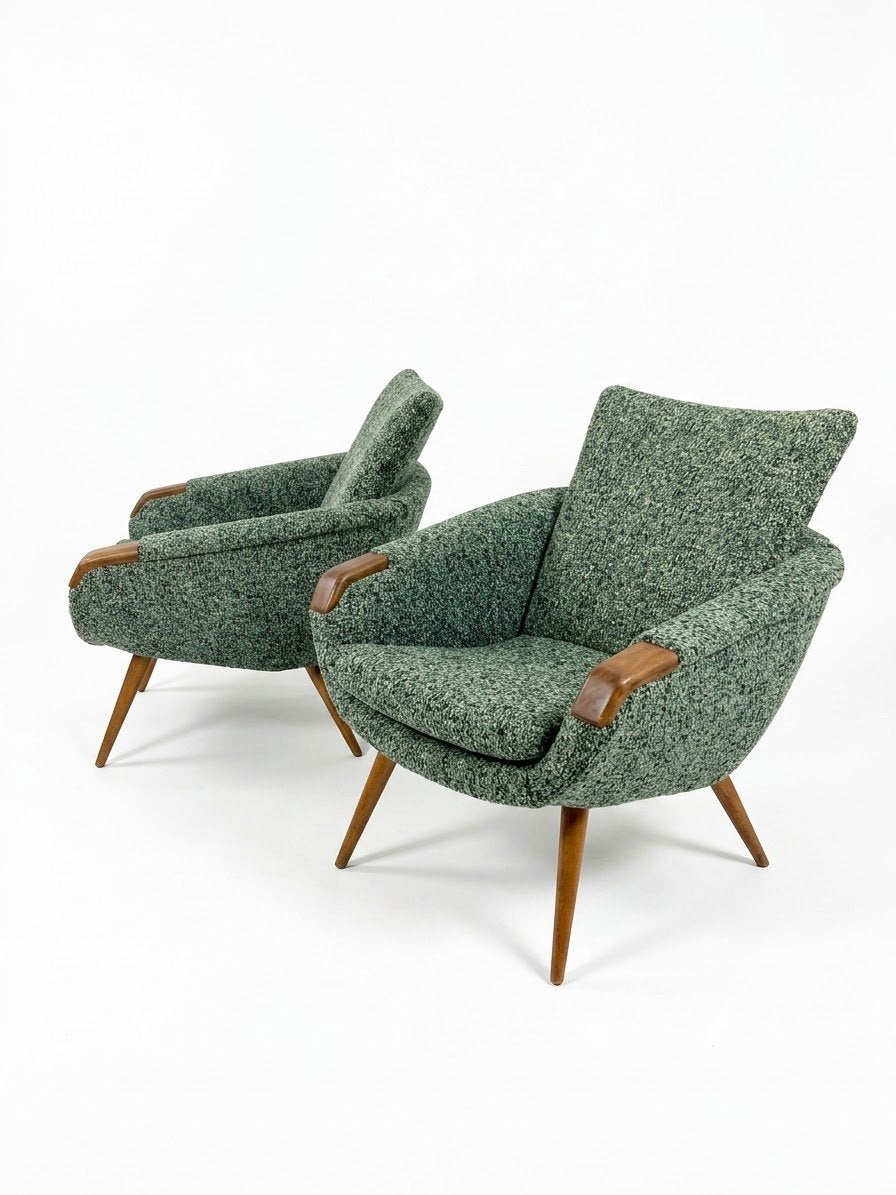 2 vintage fauteuils houten armleggers nieuw gestoffeerd, ., Vintage, 75 tot 100 cm, Ophalen of Verzenden