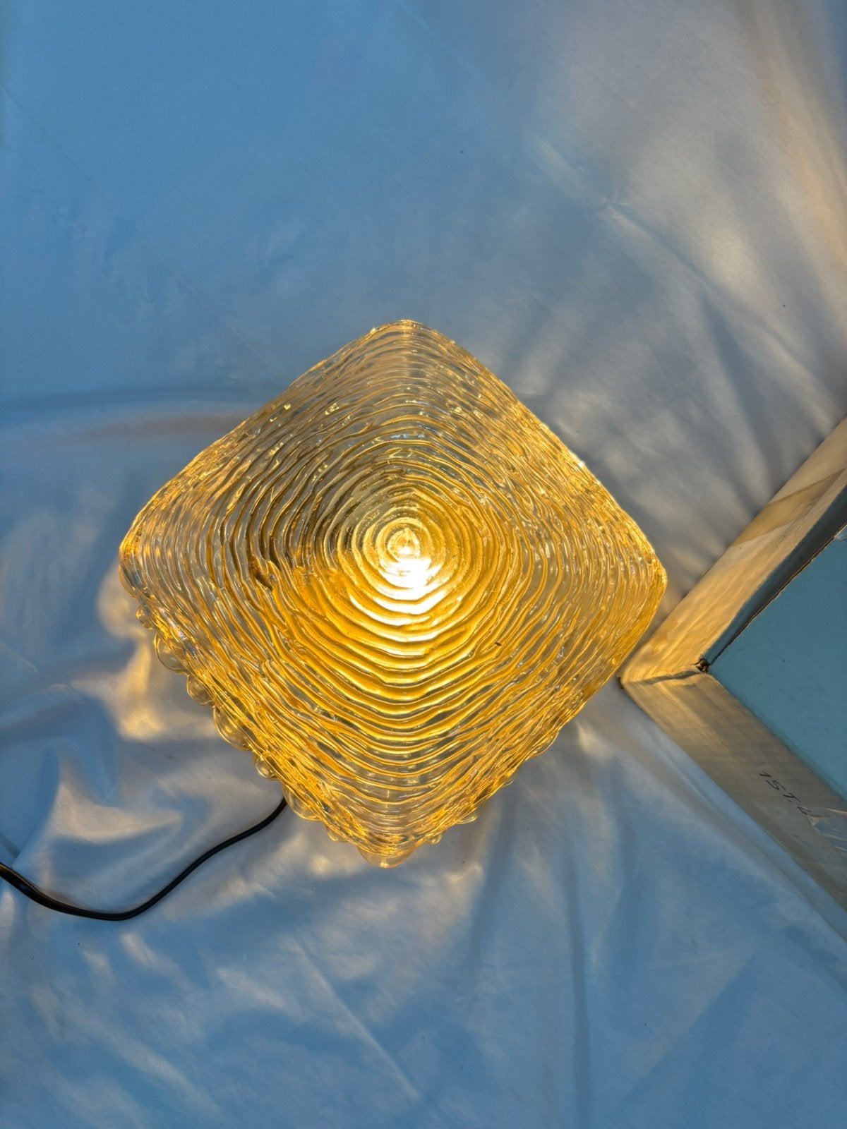 Vintage Glashütte Limburg fingerprint plafondlamp 22 x 22 cm, Ophalen of Verzenden, Zo goed als nieuw, Glas