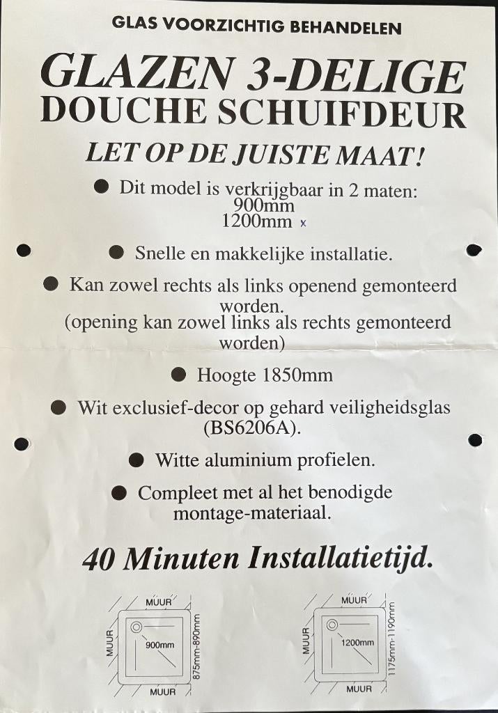 Glazen 3-delige douche schuifdeur, Ophalen, Gebruikt