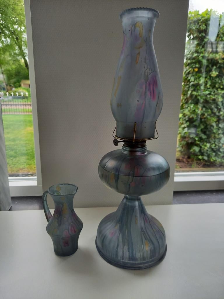 Antieke Murano Glas Olielamp met Kan - Italië, Ophalen of Verzenden