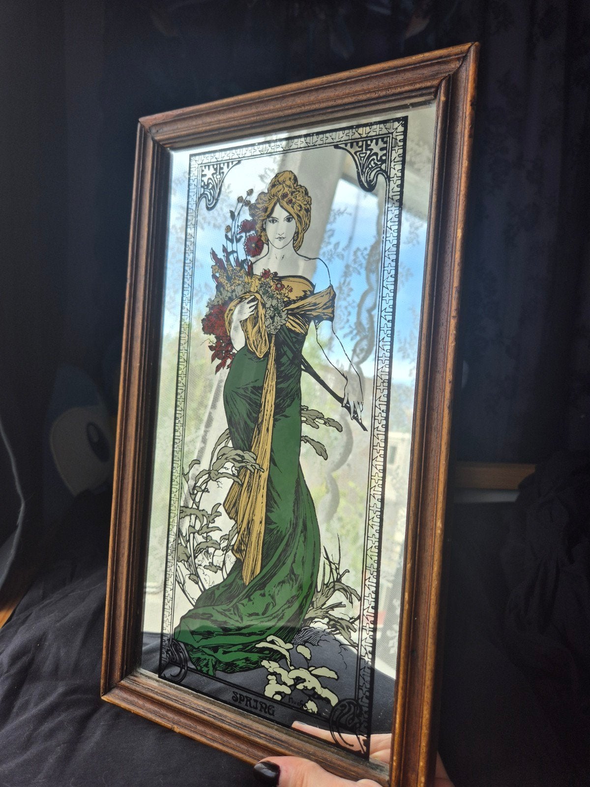 Alphonse Mucha "Spring" Spiegel - France Seasons Collectie, Minder dan 50 cm, Gebruikt, Ophalen of Verzenden, Minder dan 100 cm