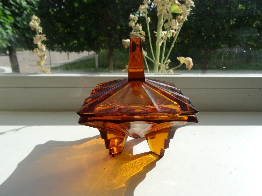 Antieke oude glazen toiletdoos bonbonniere Inwald Art Deco, Ophalen
