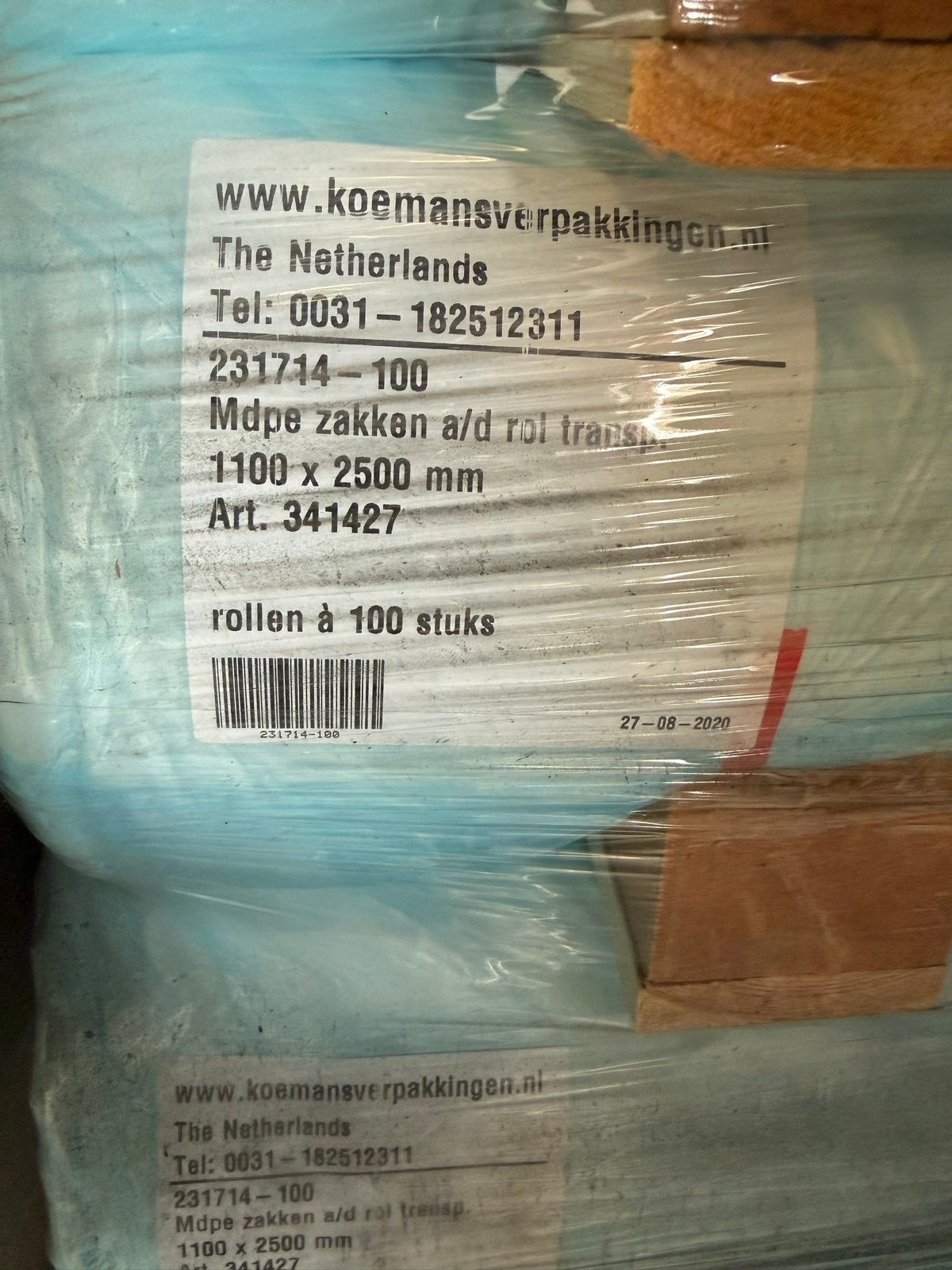 44 rollen MDPE transparante zakken 1100x2500 mm, Ophalen