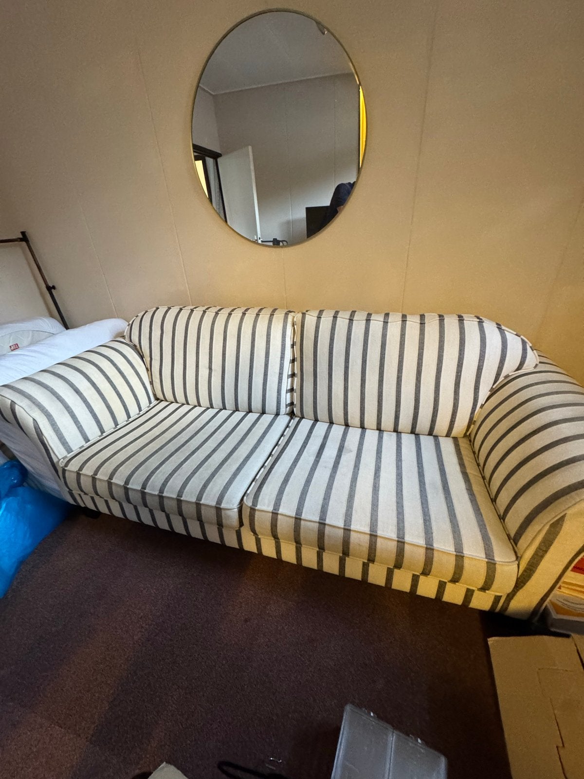 Mooie gestreepte bank - Weinig gebruikt, afneembare kussens, Ophalen, Gebruikt, 100 tot 125 cm, 300 cm of meer