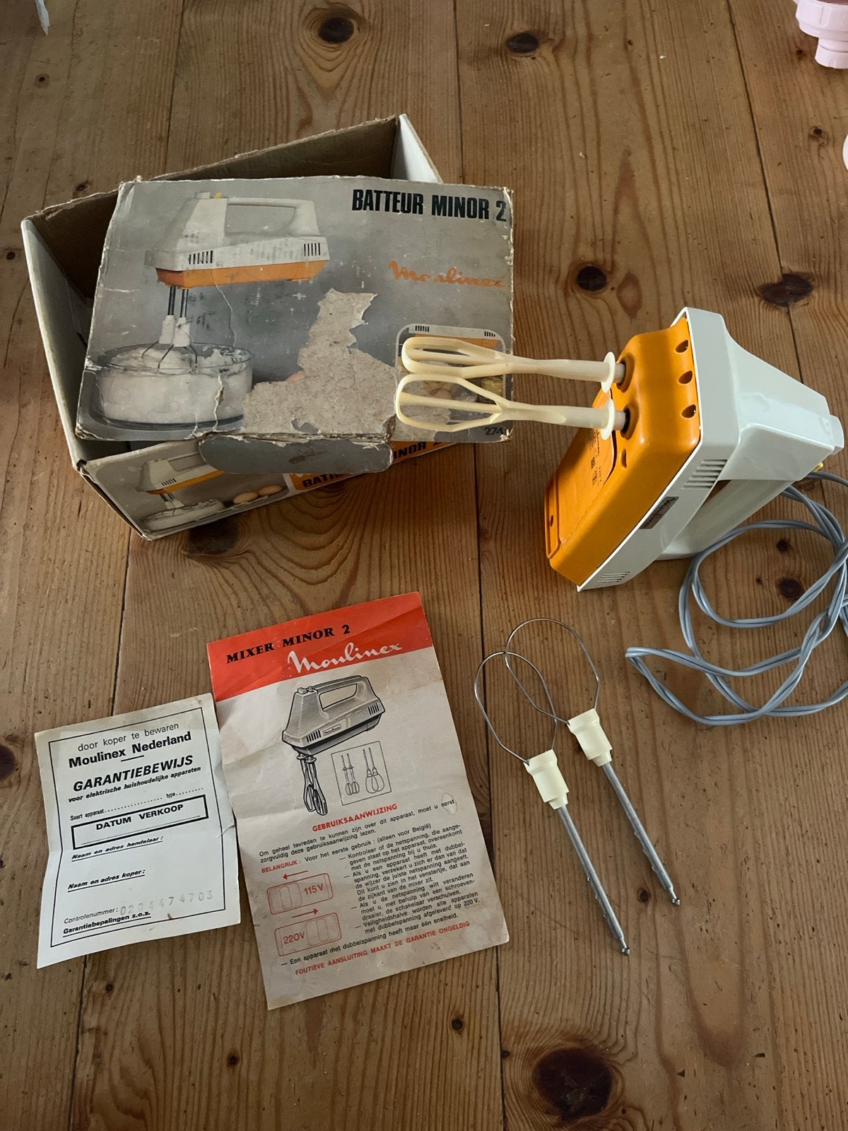 Vintage Moulinex Mixer Minor 2 met originele doos, Ophalen of Verzenden, Gebruikt, 1 snelheid
