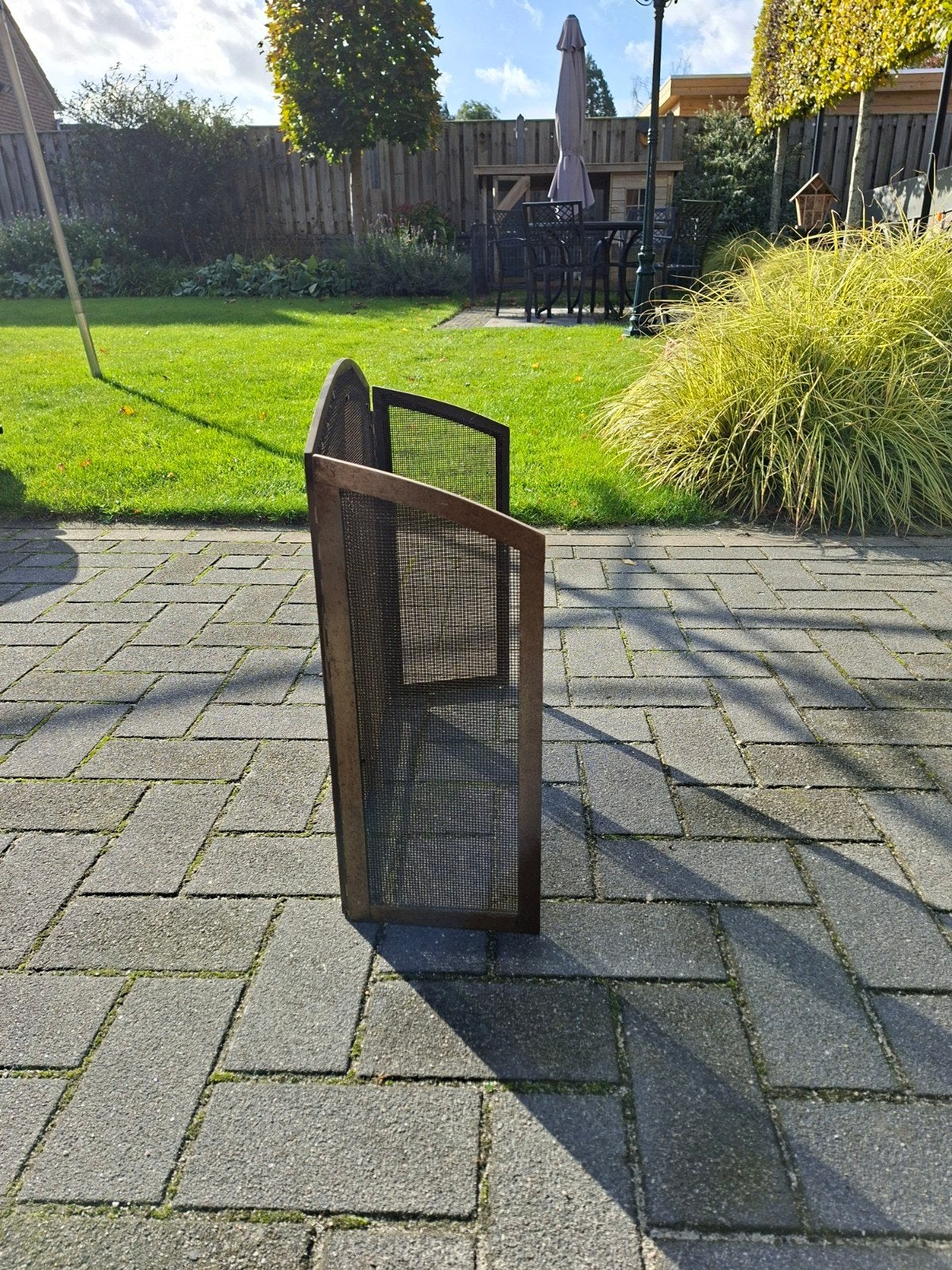 Vonkenvanger / haardscherm voor open haard of kachel, Ophalen of Verzenden, Gebruikt, Bruin, Metaal