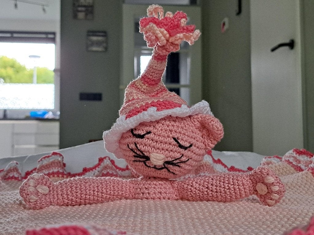Knuffel knuffeldoekje tut kat poes, Handgemaakt, Nieuw, Ophalen of Verzenden, Roze