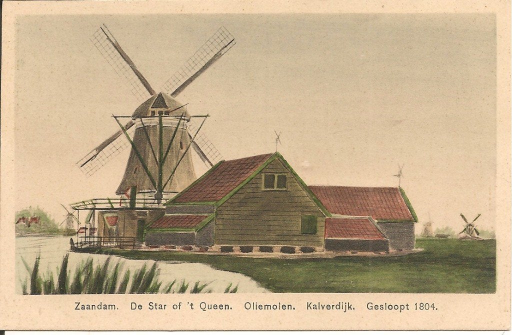 Zaanstad: De Star of 't Queen. Oliemolen. Kalverdijk, Ophalen of Verzenden, 1920 tot 1940, Gelopen, Noord-Holland