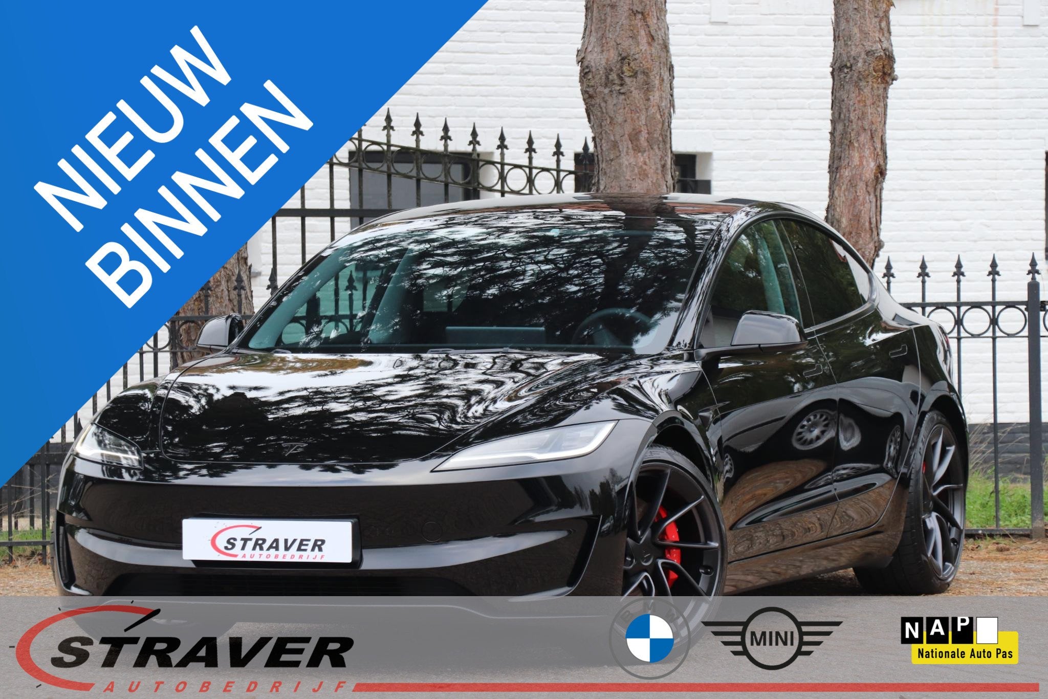 Tesla Model 3 Performance AWD 78 kWh, Auto's, Automaat, Dealer onderhouden, Stof, Zwart