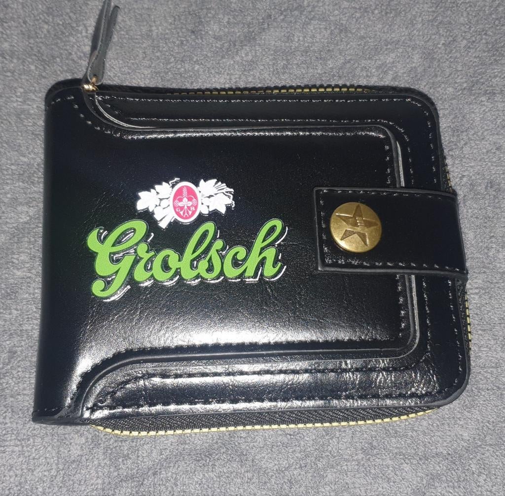 Zwarte grolsch portemonnee met ritssluiting., Sieraden, Tassen en Uiterlijk, Ophalen of Verzenden, Zwart