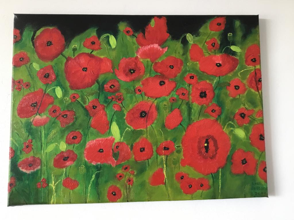 Klaprozen olie, Antiek en Kunst, Kunst | Schilderijen | Abstract, Ophalen of Verzenden