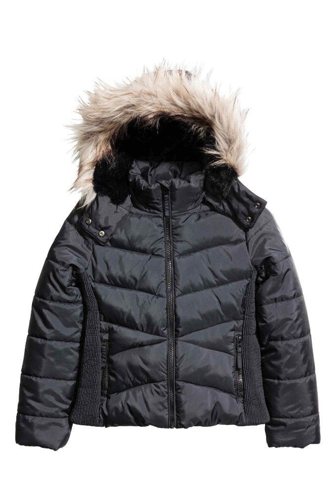 H&M zwarte gewatteerd jas jack winterjas met capuchon mt 164, Meisje, H&M, Nieuw, Ophalen of Verzenden