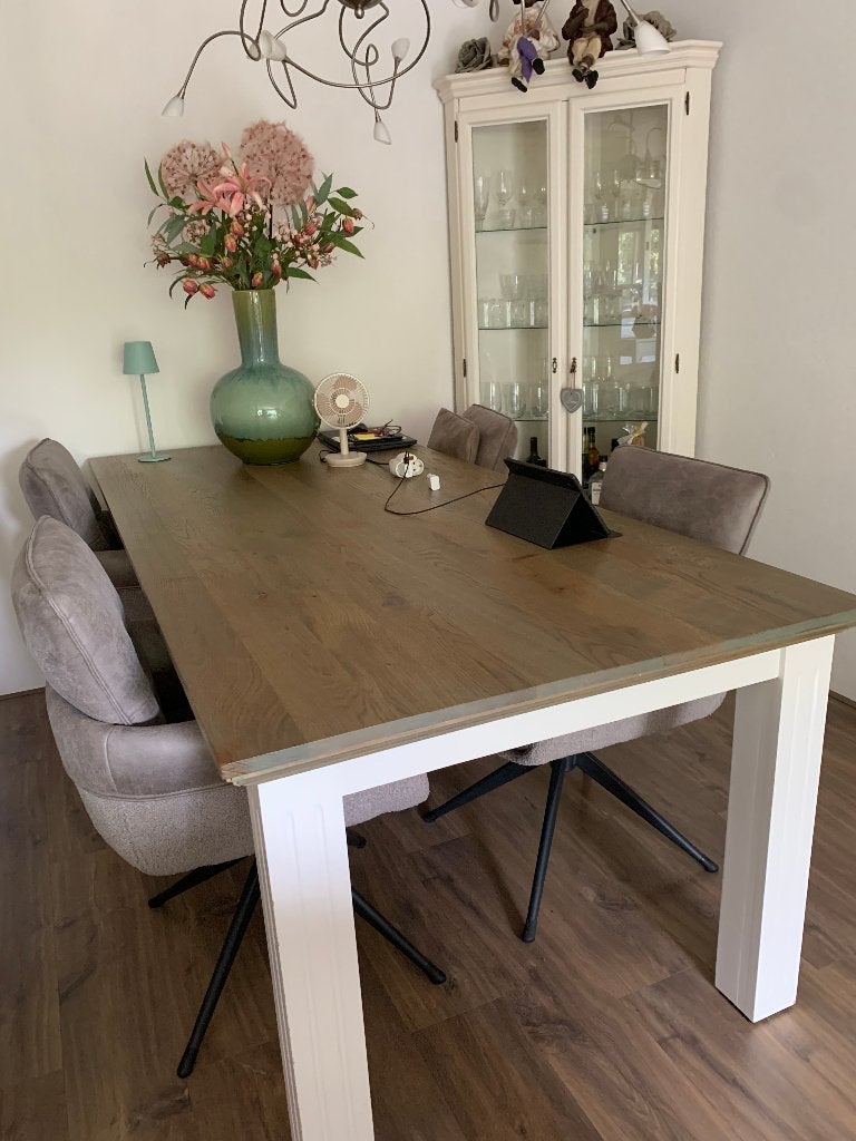 Eettafel Salontafel Bijzettafel Eikenhoutblad met creme, Ophalen, Gebruikt, Eikenhout, 200 cm of meer