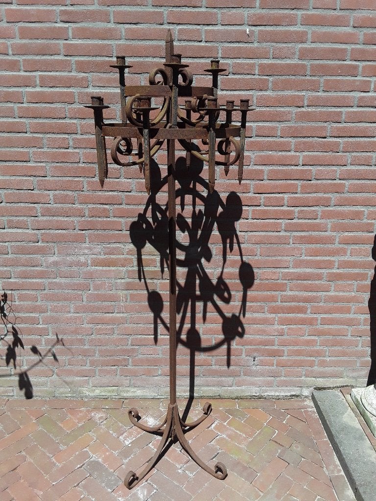 Antieke smeedijzeren kerk/gothic kandelaar(180cm), Ophalen, Overige materialen