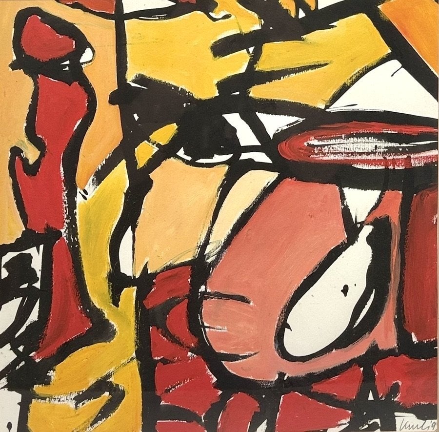 878. Acrylschilderij – abstracte compositie, 1992, Antiek en Kunst, Ophalen of Verzenden