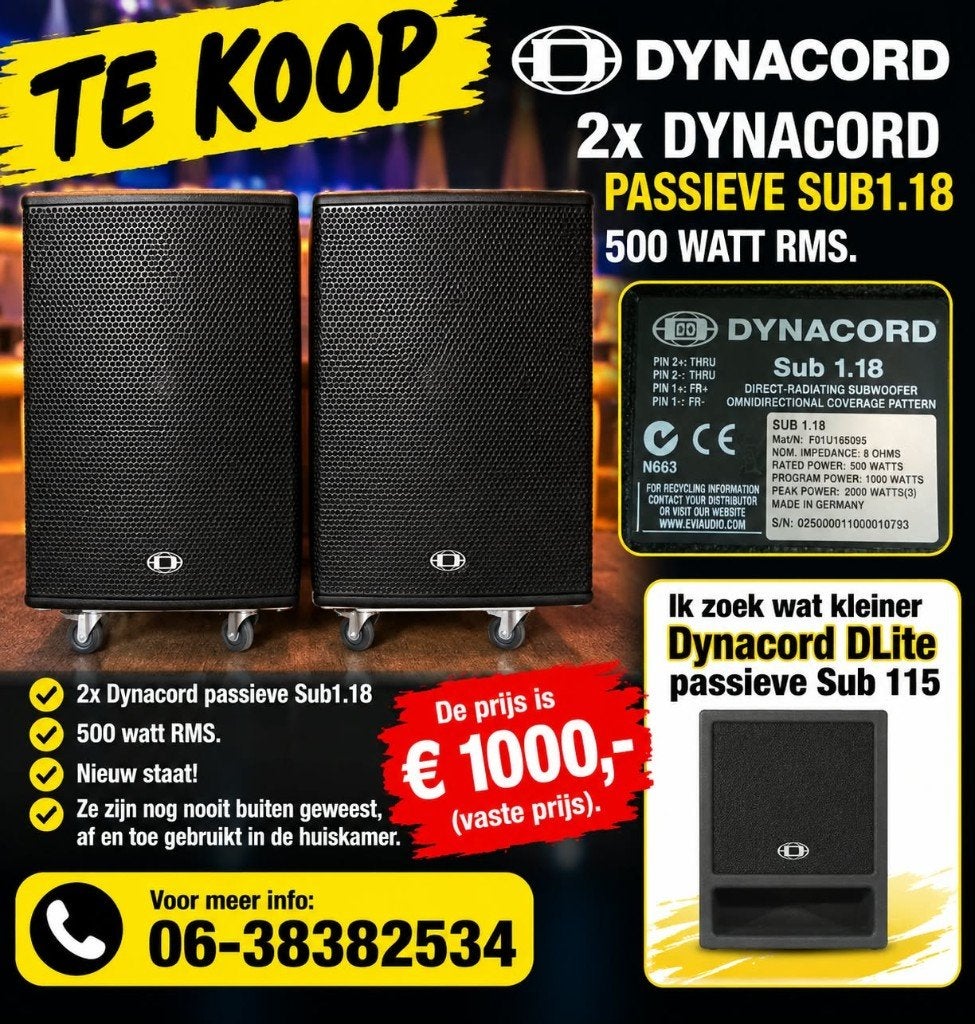 dynacord passieve sub1.18, Audio, Tv en Foto, Subwoofer, Ophalen of Verzenden, Zo goed als nieuw, 150 watt of meer