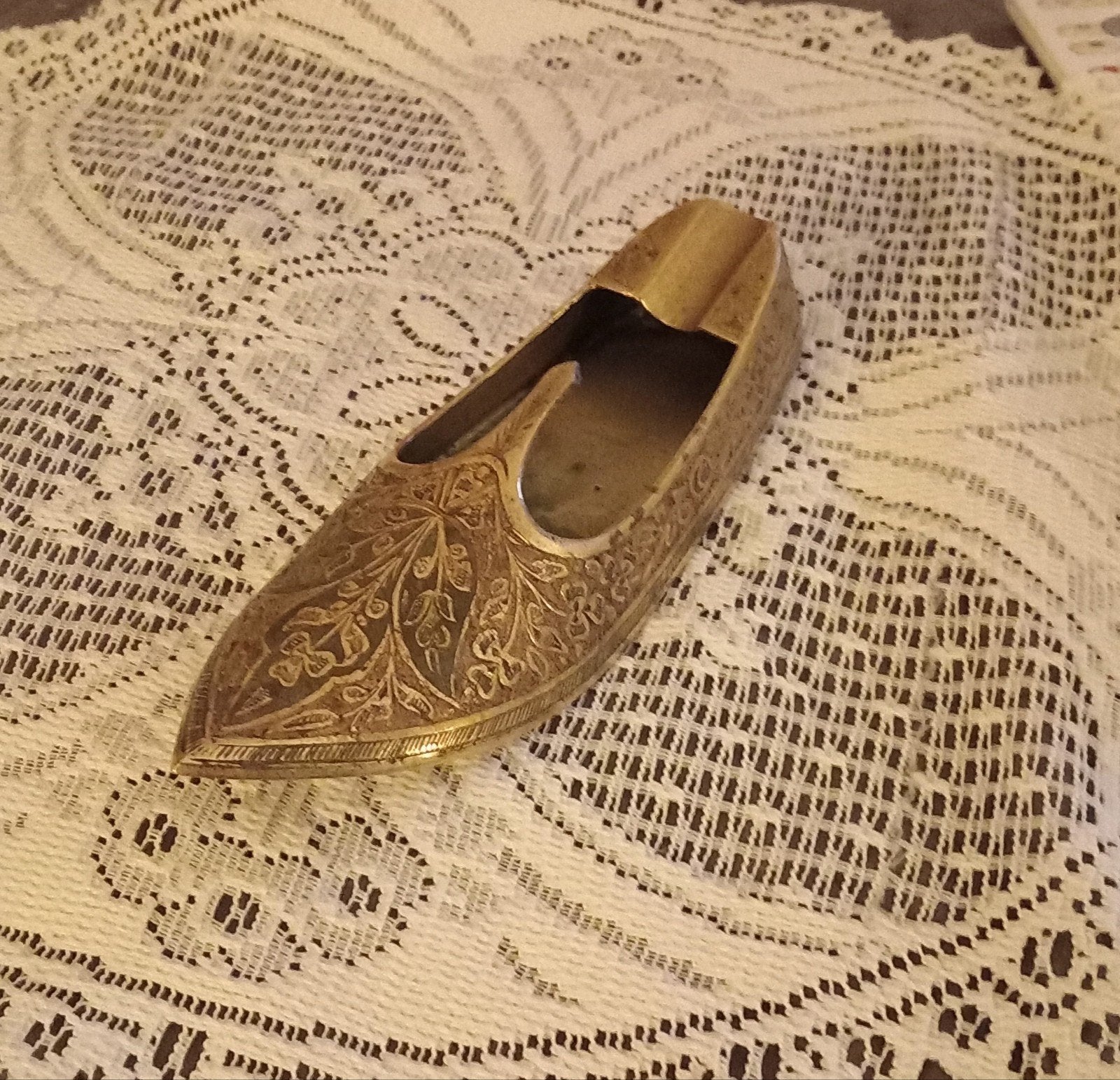 Vintage Messing Asbak in Oosterse Slipper Vorm - 15cm, Ophalen of Verzenden