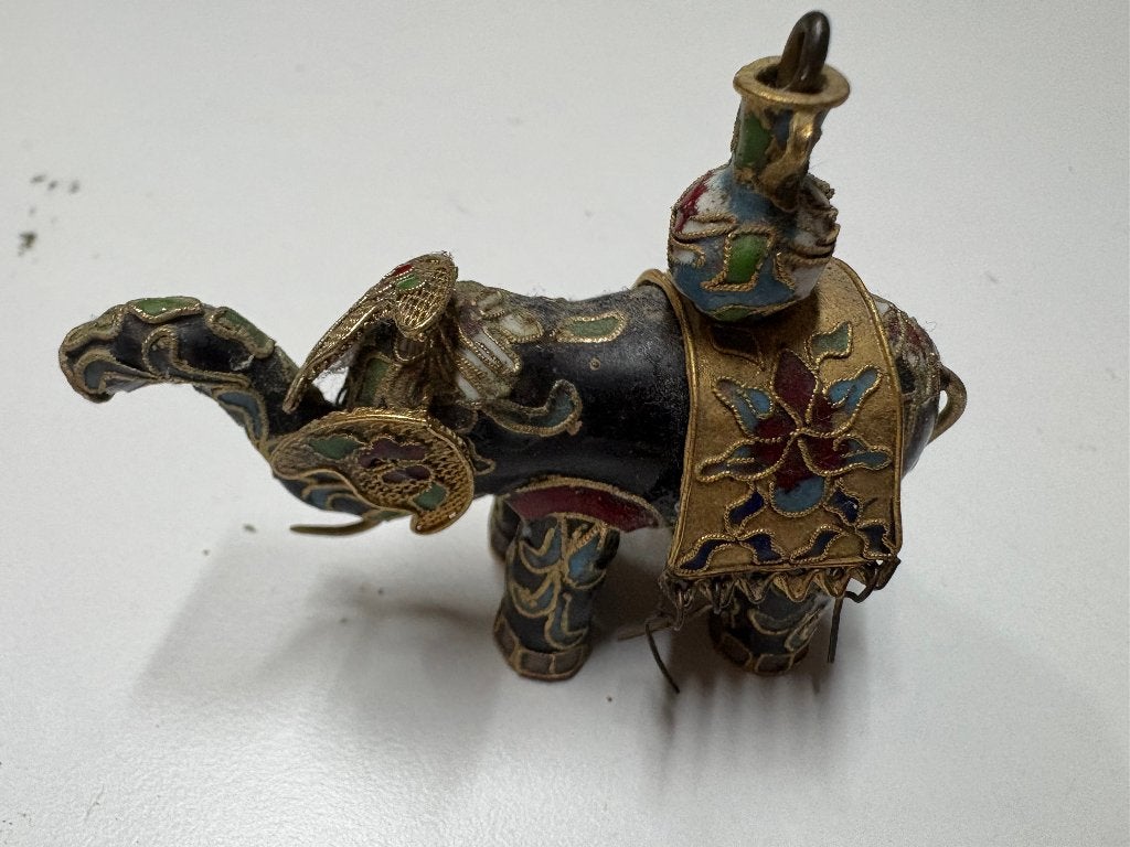 Chinees Cloisonné Olifant met Vaas (7 cm) – Emaille, Ophalen of Verzenden