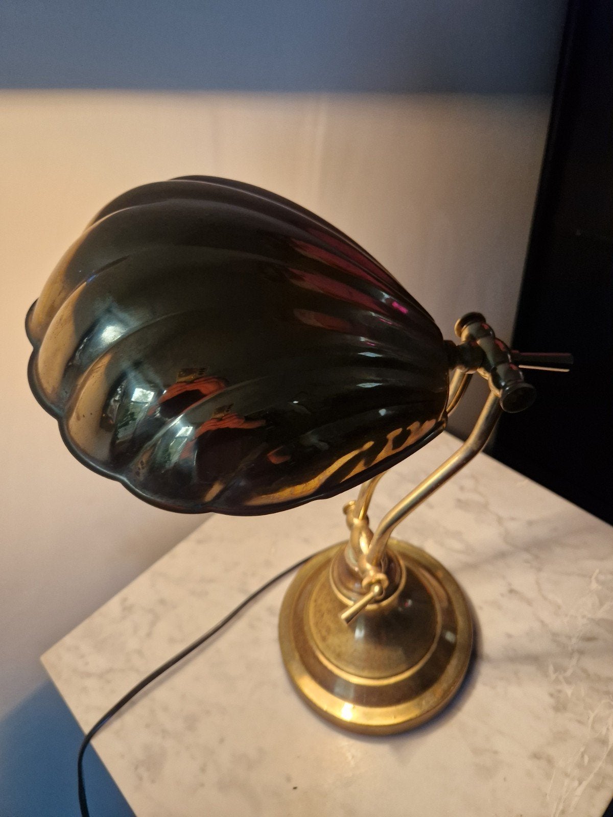 Vintage Bankierslamp -schelplamp hollywood regency  Messing, Gebruikt, Overige merken, Groen, Met stekker