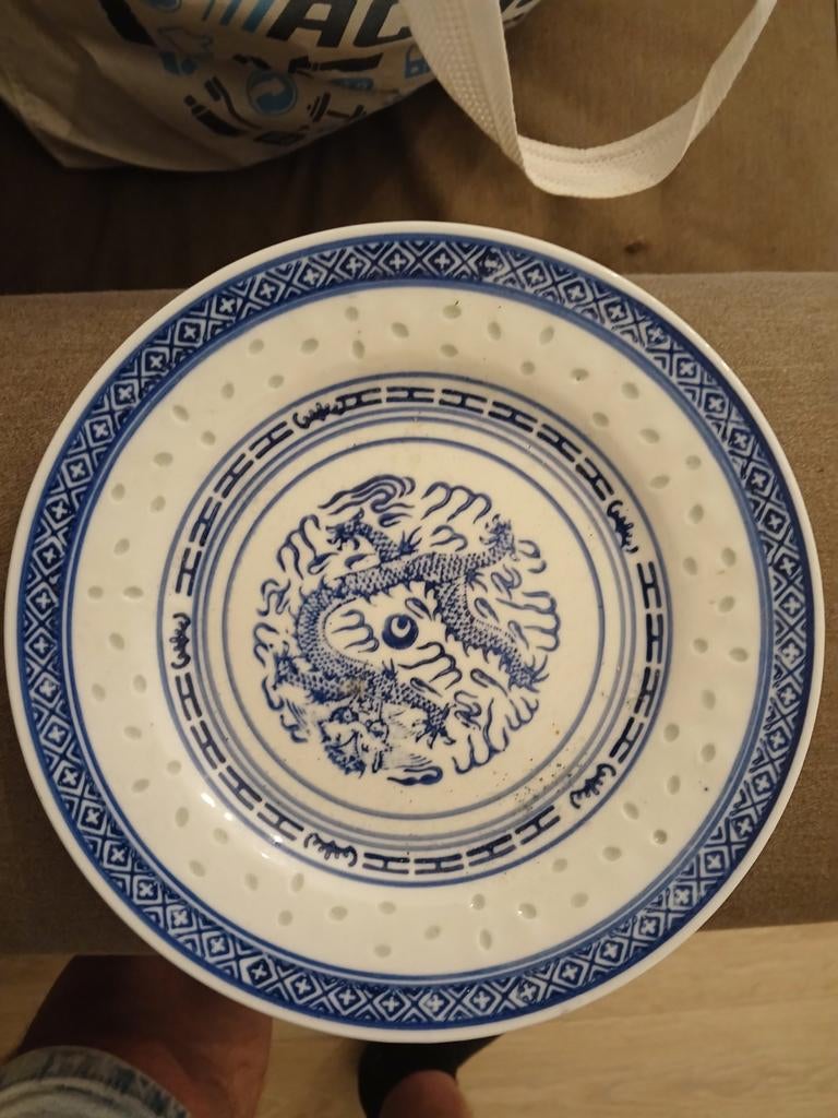 Vintage Chinees Drakenborden - Blauw en Wit Porselein, Antiek en Kunst, Ophalen of Verzenden