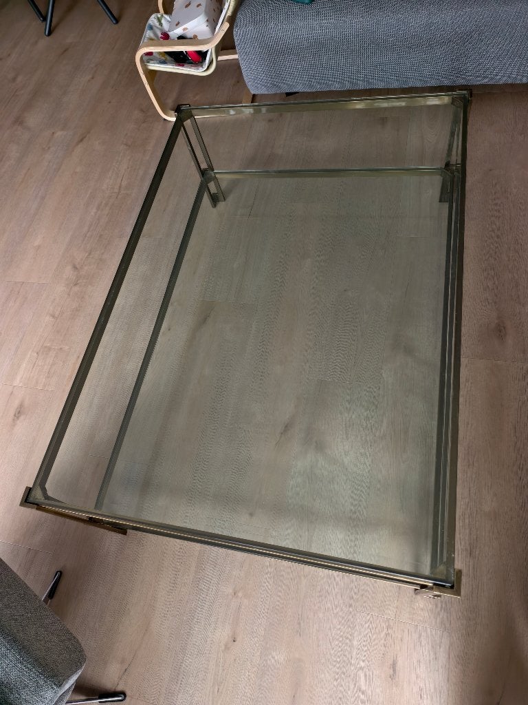 Vintage Glazen salon tafel messing, Huis en Inrichting, Tafels | Salontafels, Ophalen, 50 – 75, Gebruikt, 100 tot 150 cm