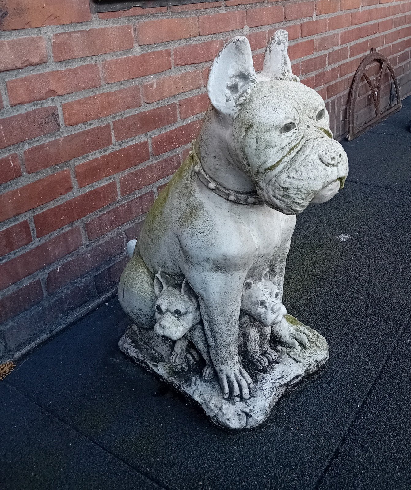 Grote betonnen hondenbeeld met pups, Ophalen, Gebruikt, Beton, Dierenbeeld