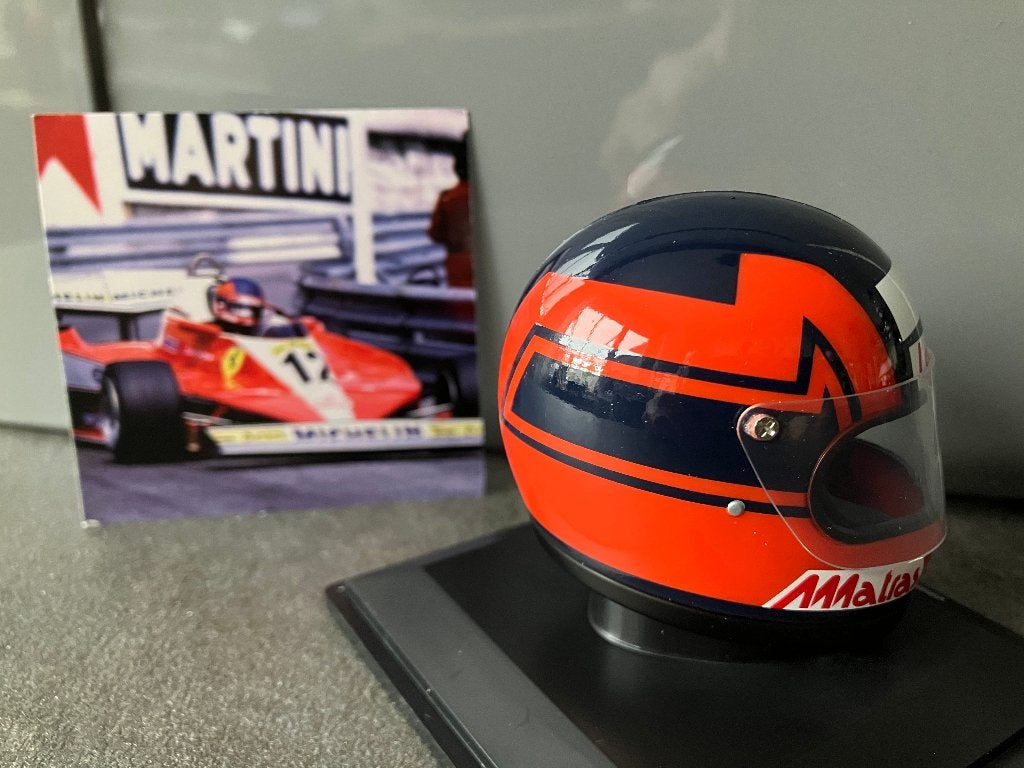 ✅ Gilles Villeneuve 1:5 helm 1978 Ferrari 312T Formule 1, Ophalen of Verzenden, Nieuw, Formule 1