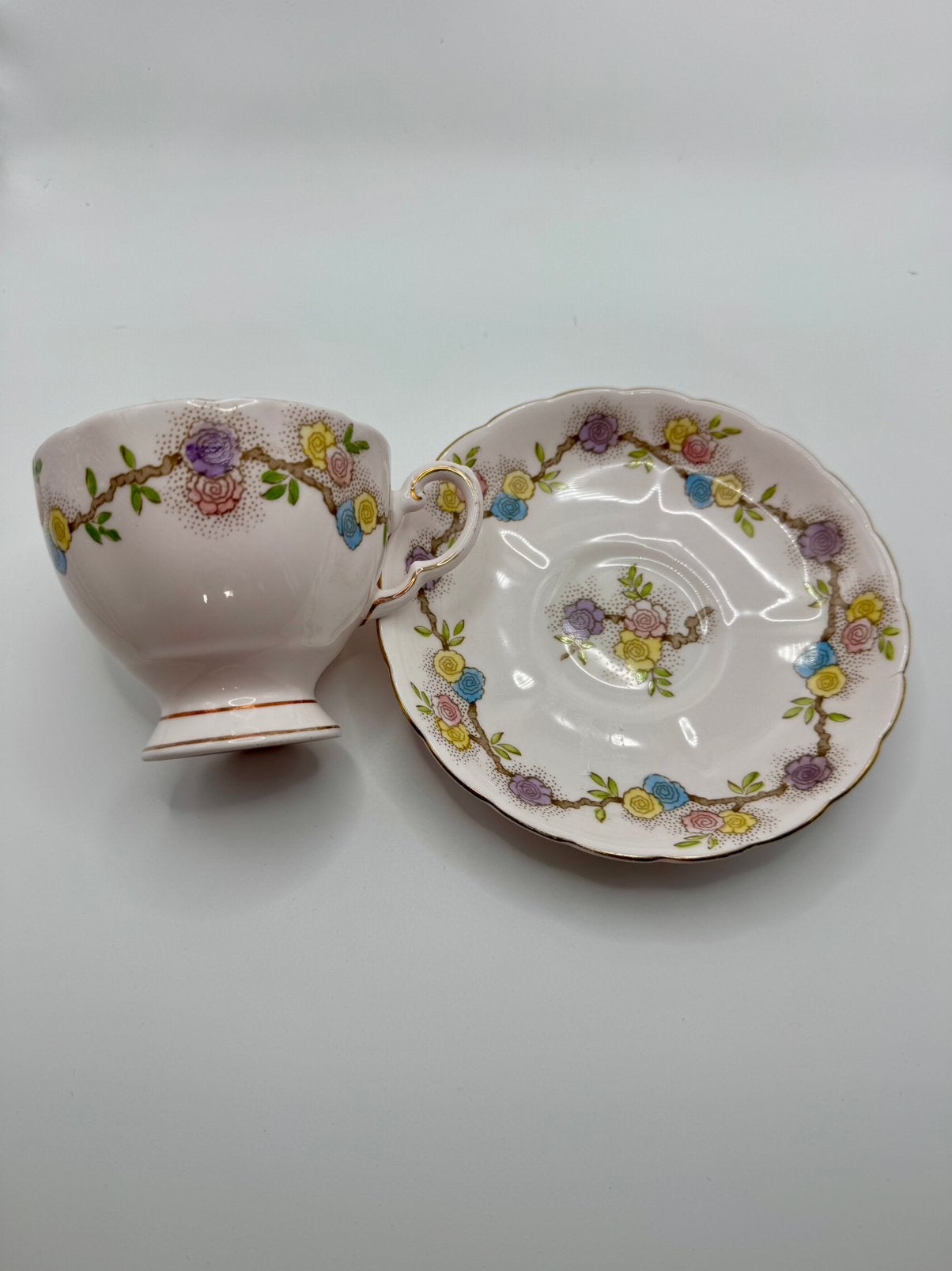 Vintage Engelse theekop + schotel Tuscan, Verzenden, Zo goed als nieuw, Porselein, Kop en/of schotel