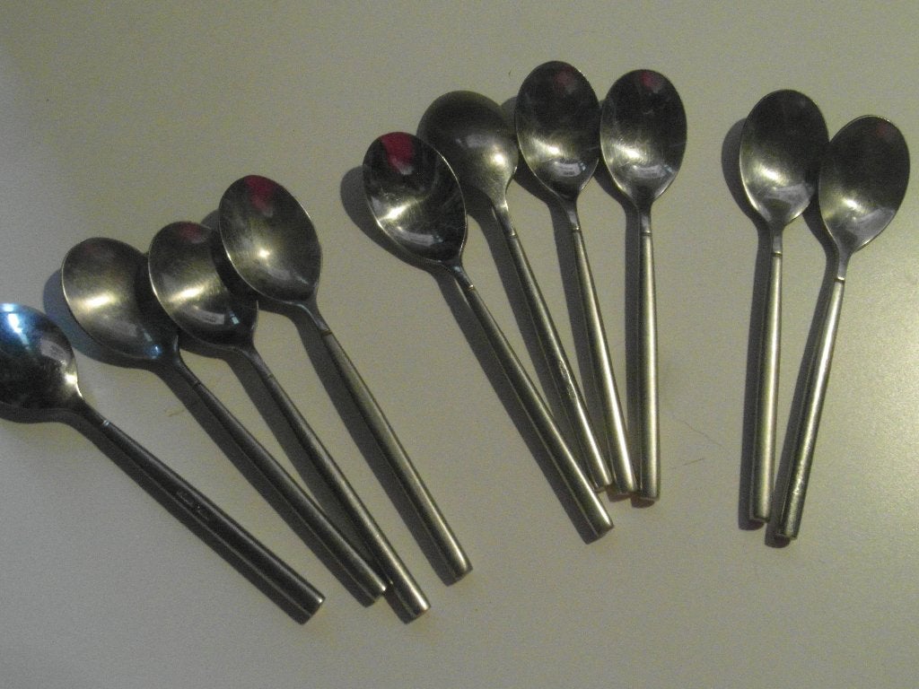 bestek koffie lepeltjes roma 10 x set, Huis en Inrichting, Ophalen of Verzenden, Zo goed als nieuw, Rvs of Chroom