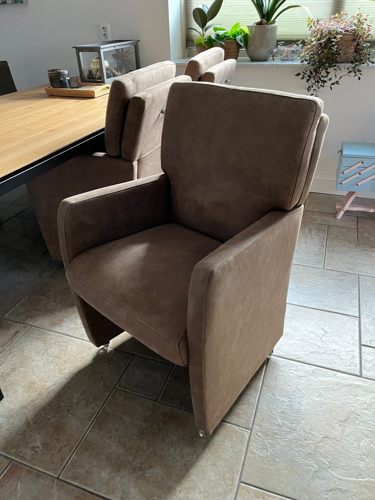 Set van 3 comfortabele eetkamerstoelen op wieltjes, Ophalen, Gebruikt, Overige materialen, Drie