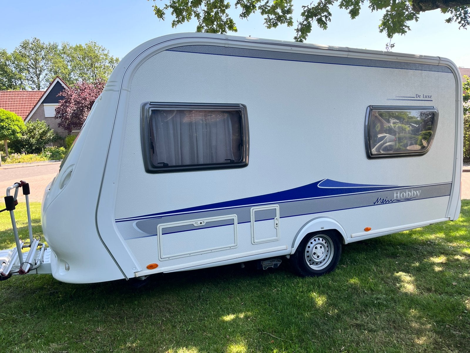 Hobby 440 SF (2009) met mover, luifel en voortent, Hordeur, Hobby, Treinzit, Dwarsbed