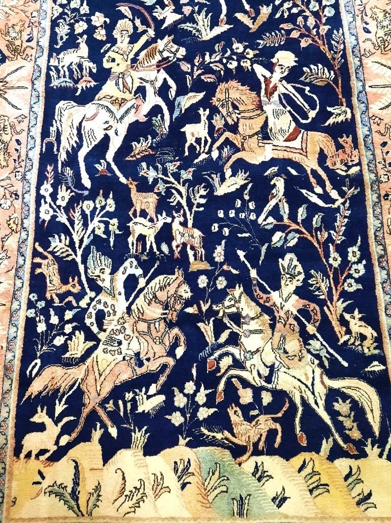 Antieke Perzisch tapijt- 335 x 160cm (Ghom) Geknoopt in Iran, Huis en Inrichting, Ophalen, Gebruikt, 150 tot 200 cm, 200 cm of meer