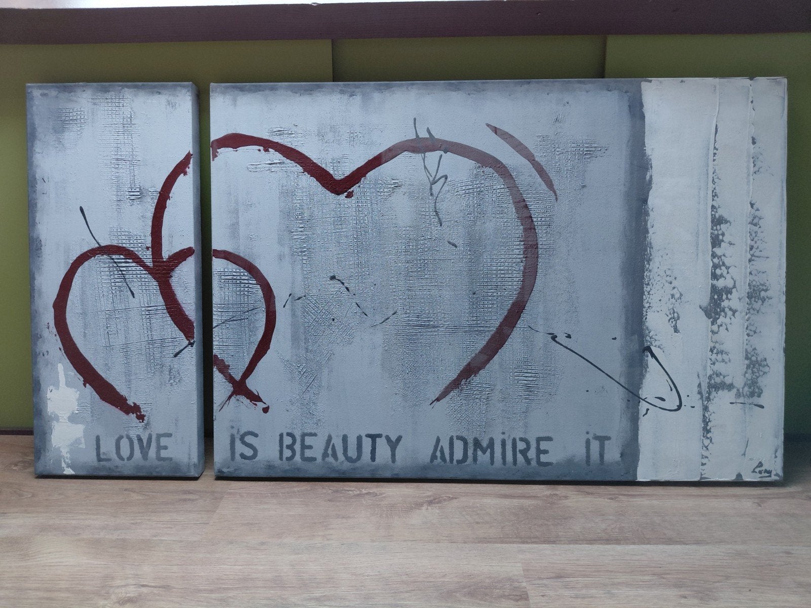 Handgeschilderd tweeluik: 'Love is Beauty Admire It', Ophalen, Handgeschilderd