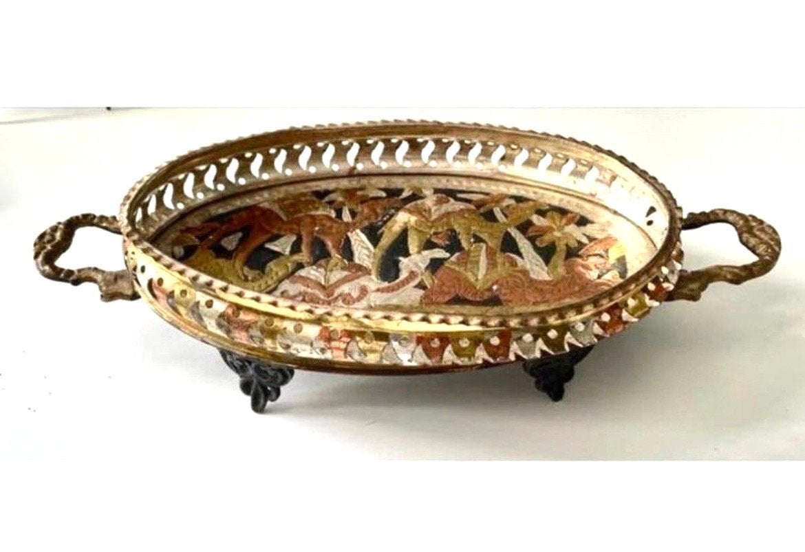Vintage Ovale Dienblad met Oosterse Kameel Decoratie, Antiek en Kunst, Ophalen of Verzenden