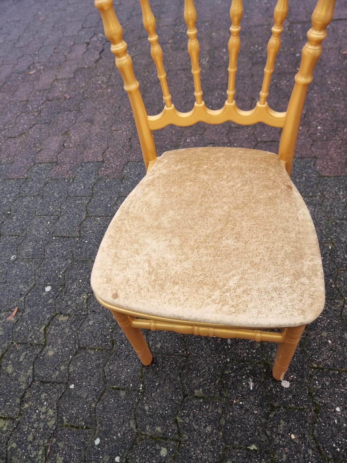 Gouden Chiavari Stoel met gouden Kussen - Gebruikt, Ophalen, Hout, Gebruikt, Overige kleuren
