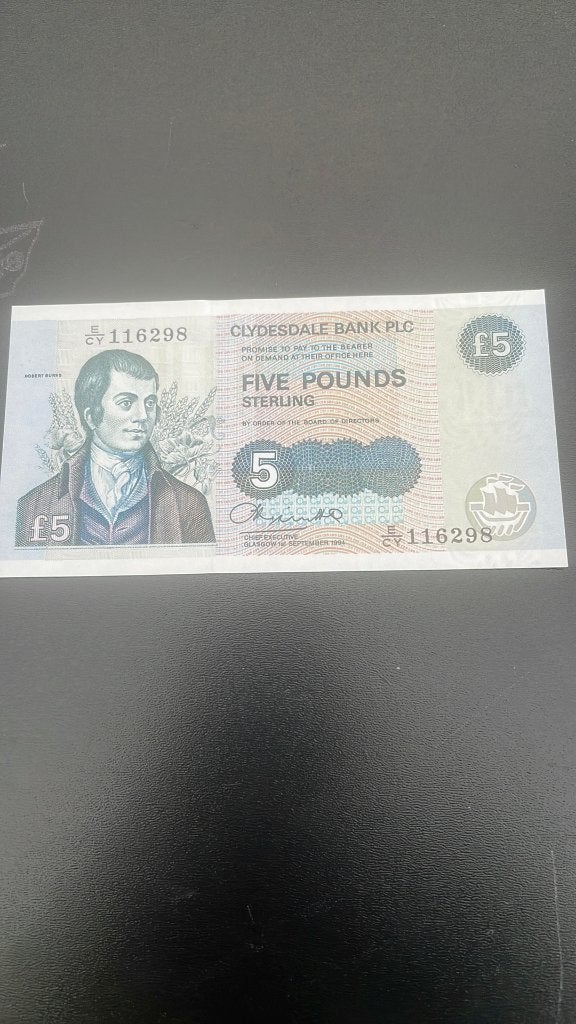 Prachtig fdc bankbiljet vijf pond sterling van schotland, Ophalen of Verzenden, Overige landen, Los biljet