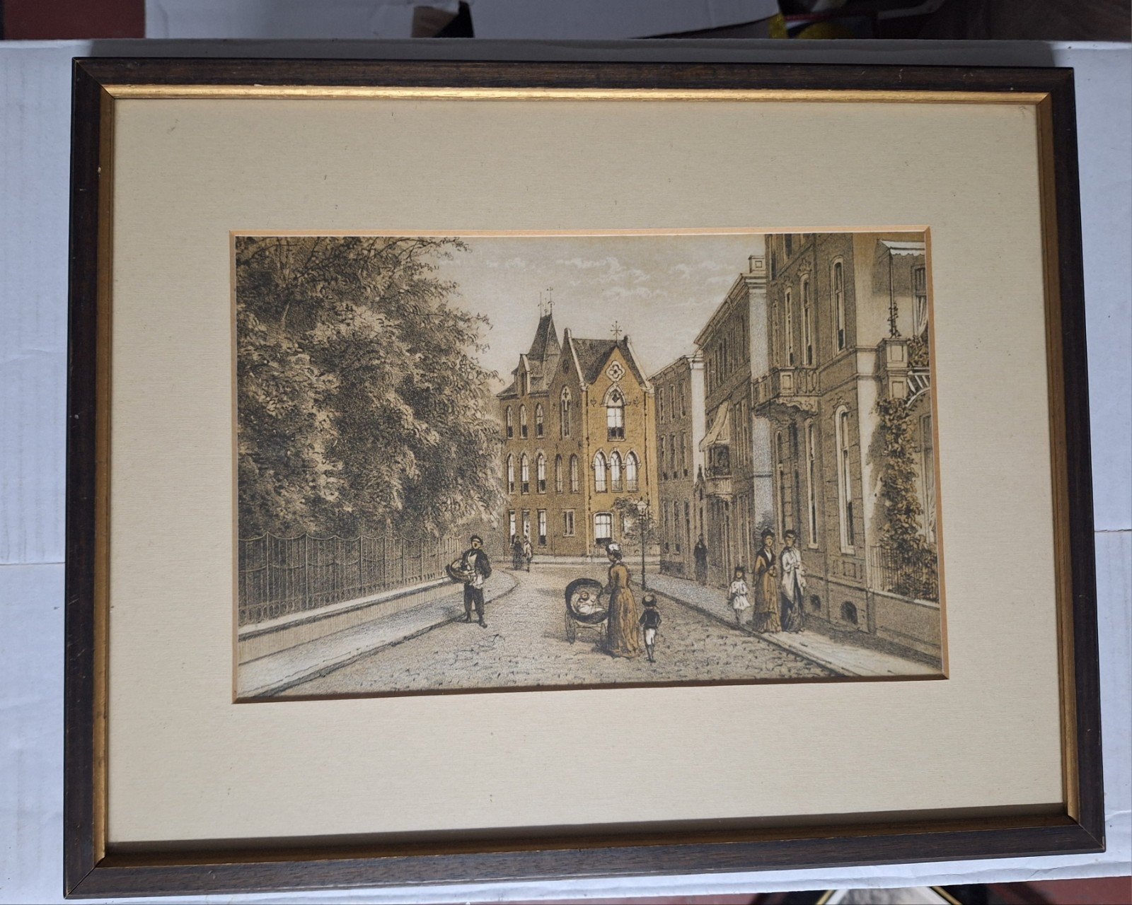 Antiek stadsgezicht Arnhem, Ingelijst, 1800 - 1899, Ophalen of Verzenden, Overige technieken