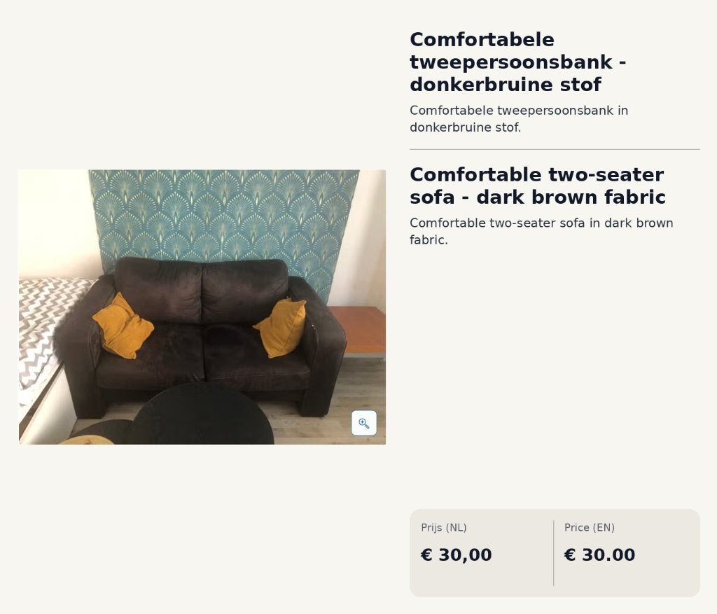 Comfortabele tweepersoonsbank - donkerbruine stof, Ophalen, Gebruikt, 150 tot 200 cm, Tweepersoons
