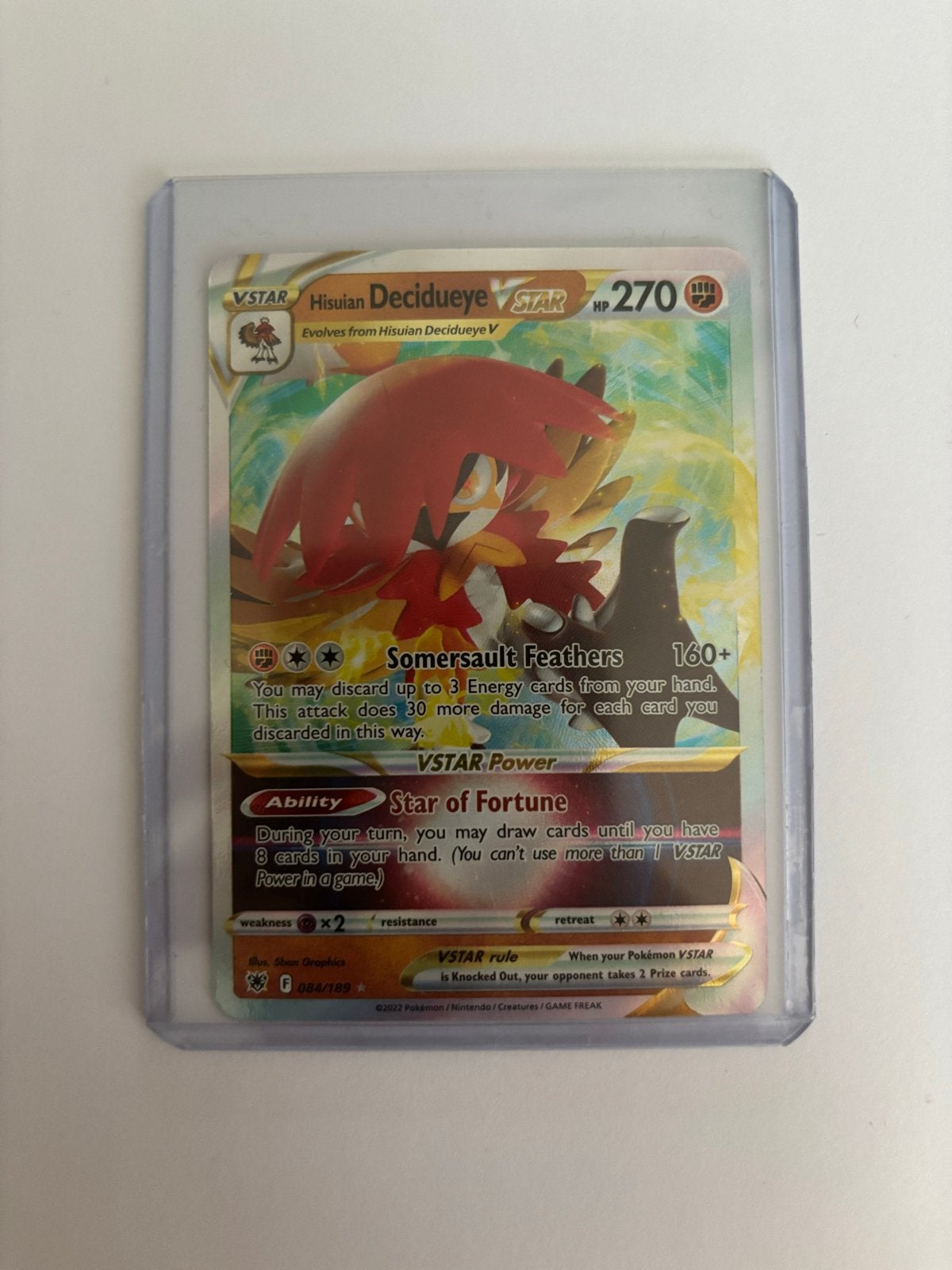 Hisuian Decidueye VSTAR Pokémon kaart (084/189), Ophalen of Verzenden, Zo goed als nieuw, Losse kaart