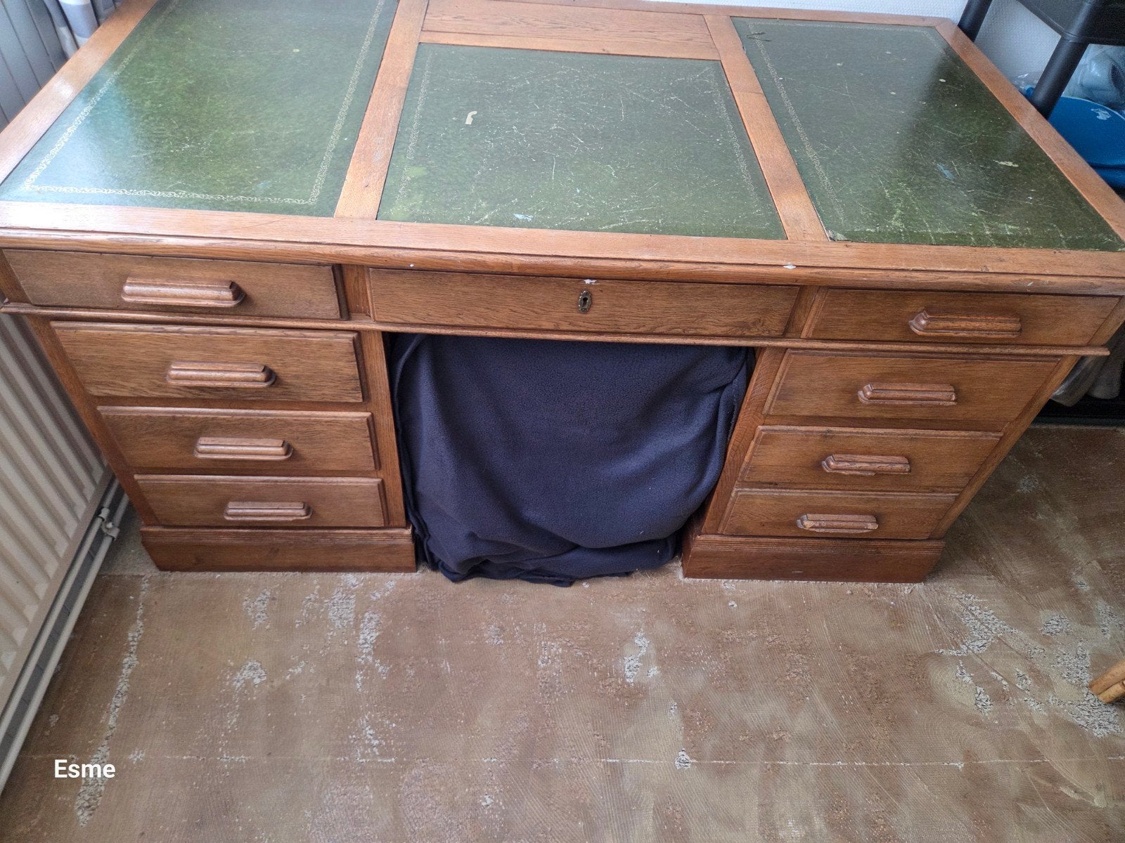 Antiek Eiken Bureau met Groen Lederen Blad, Antiek en Kunst, Ophalen