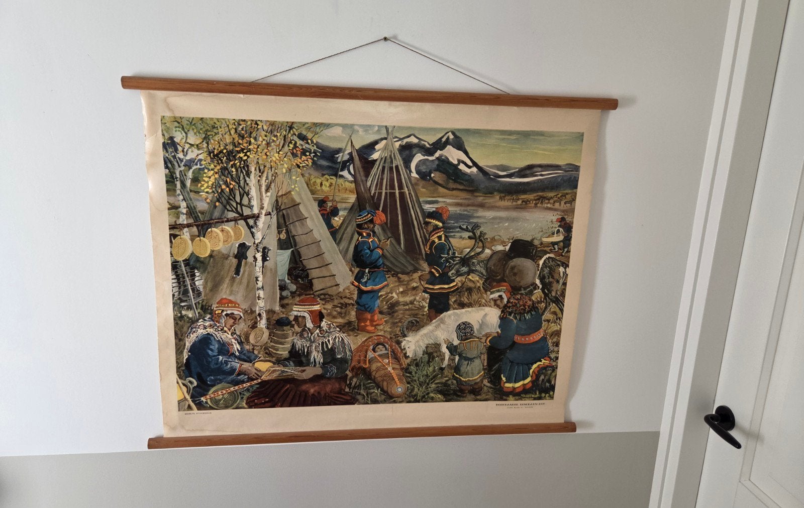 Vintage schoolplaat Lapland, Esselte Stockholm, 1945, Antiek en Kunst, Ophalen, Overige thema's